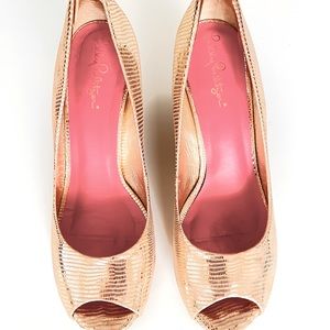 LILLY PULITZER RESORT CHIC GOLD METALLIC WEDGE